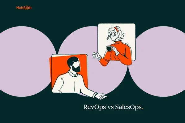 Illustrated comparison of RevOps vs Sales Ops with two characters discussing revenue operations