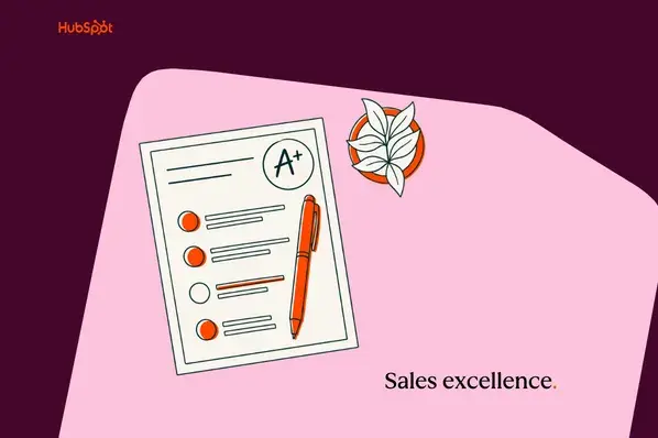 Checklist with A+ grade and pen on pink background illustrating sales excellence