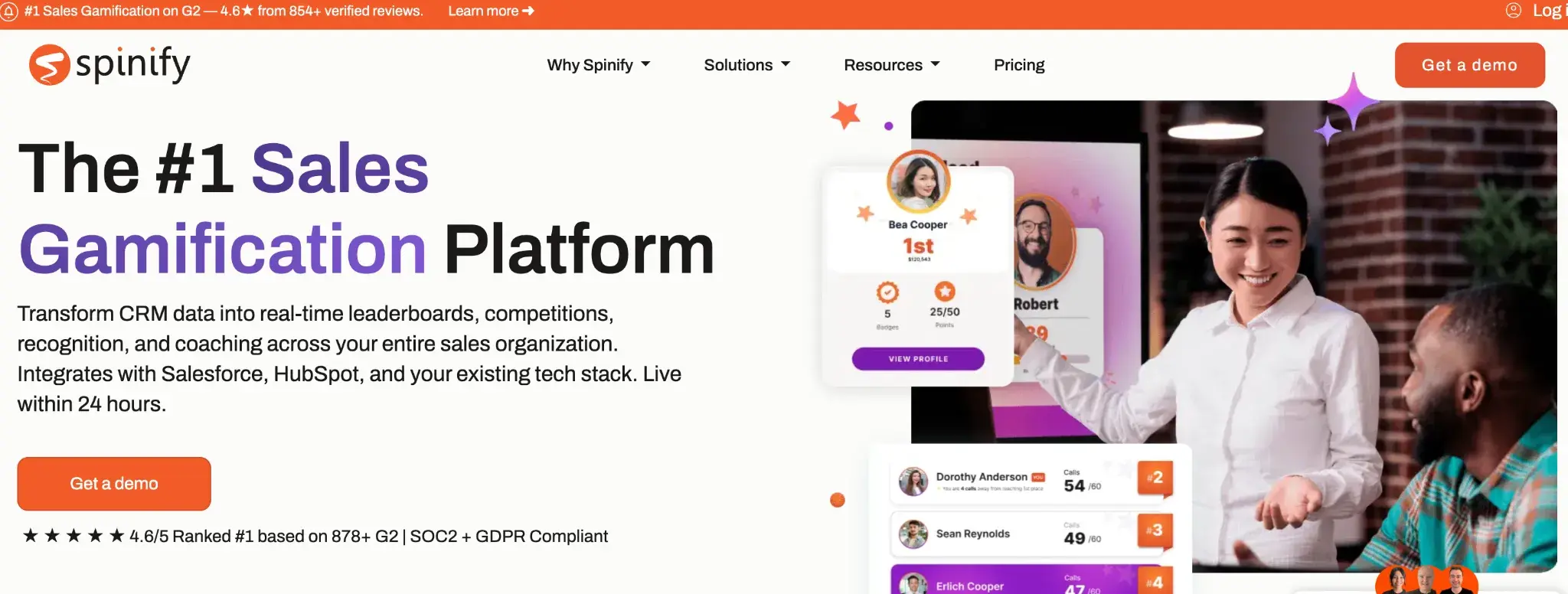 Spinify sales gamification dashboard as a sales management software enhancement tool