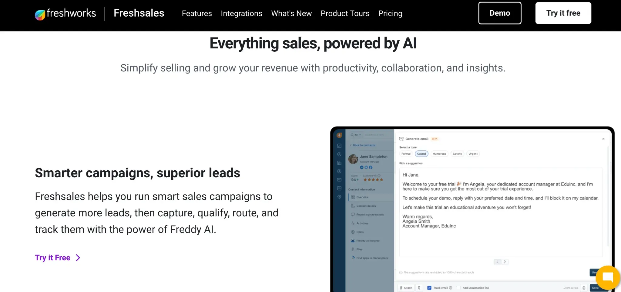sales management software dashboard in Freshsales