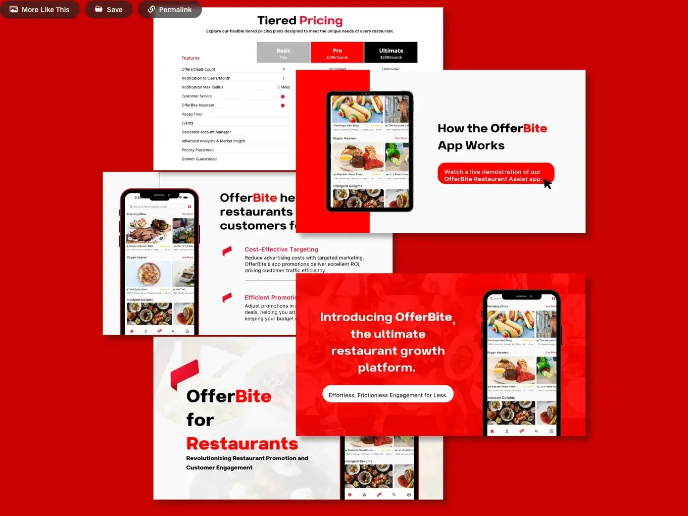 sales deck example: OfferBite sales presentation with bold red and white color scheme