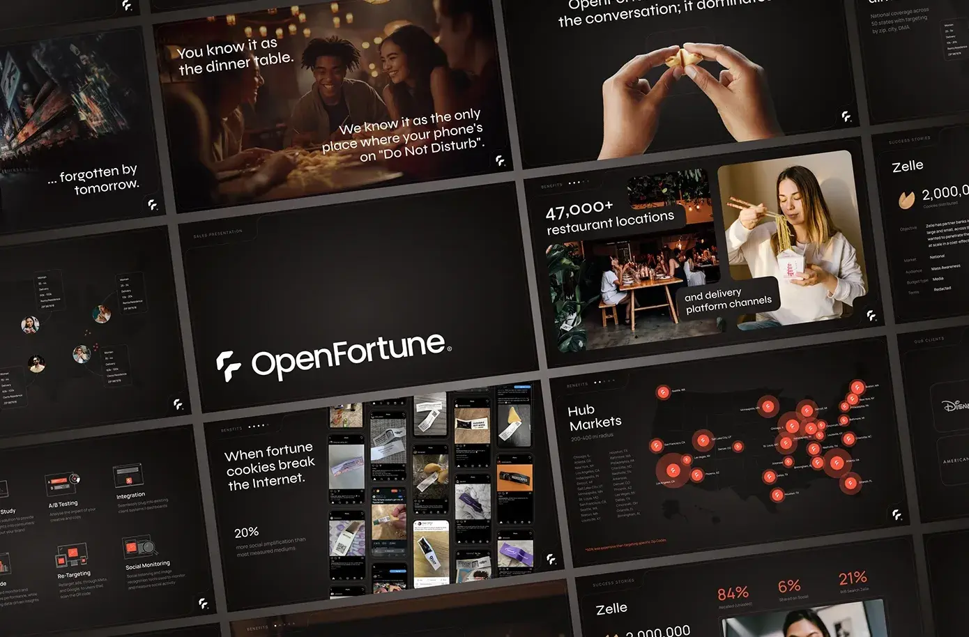 sales deck example: OpenFortune sales presentation by Katya Kovalenko with cinematic imagery
