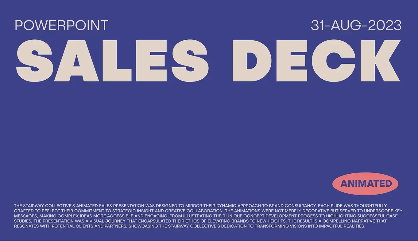 sales deck example: Stairway Collective Animated Sales Deck by Ahmad Geno’s simple minimalist design of single color with block letters
