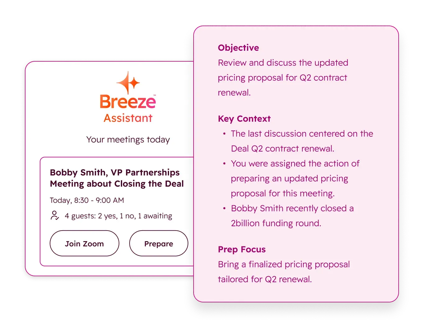 Sales tools for small businesses: Breeze simplified user interface showing Meeting Insights