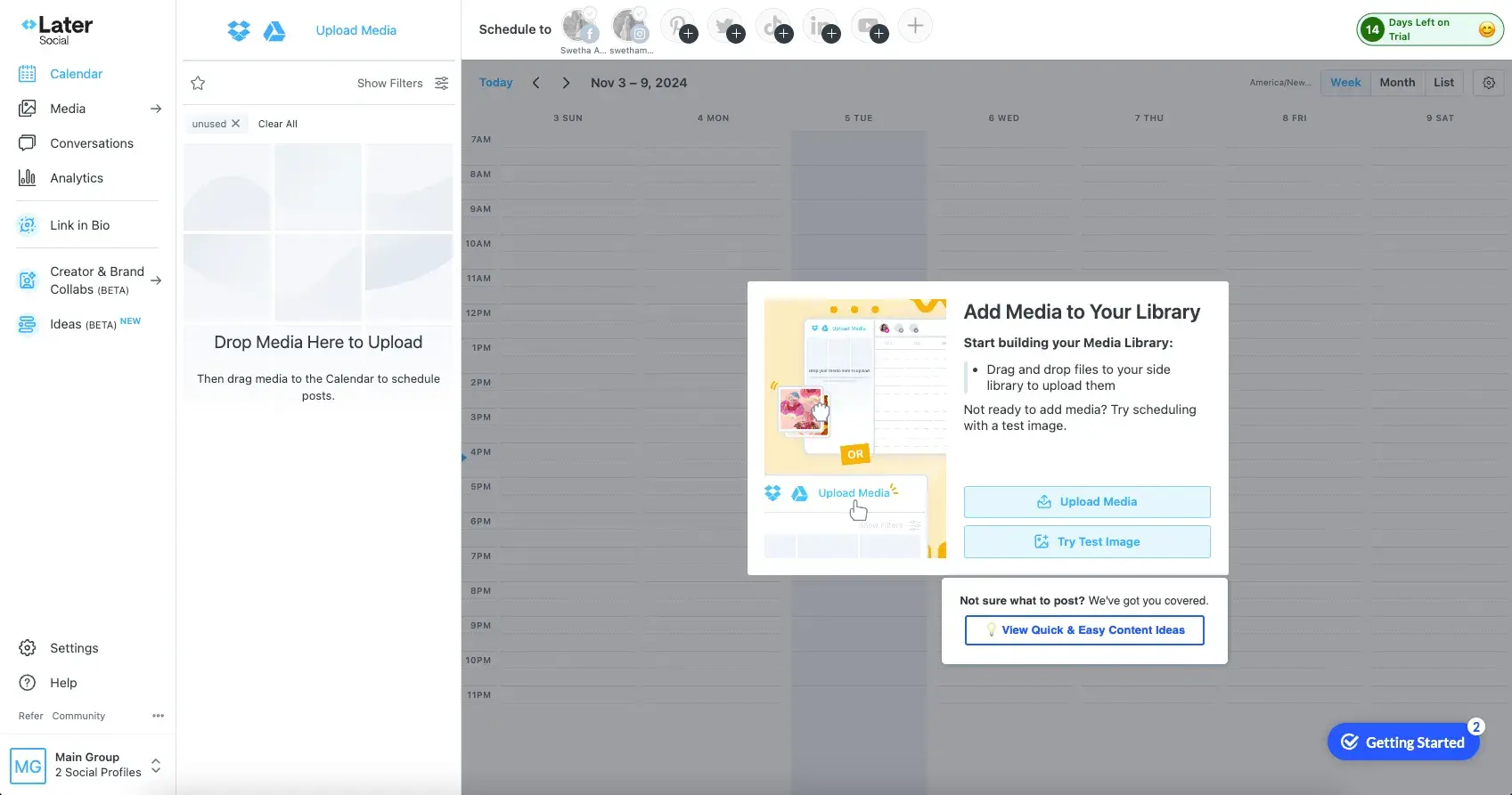 how to schedule instagram reels: Upload the reel to Later by clicking Upload Media.