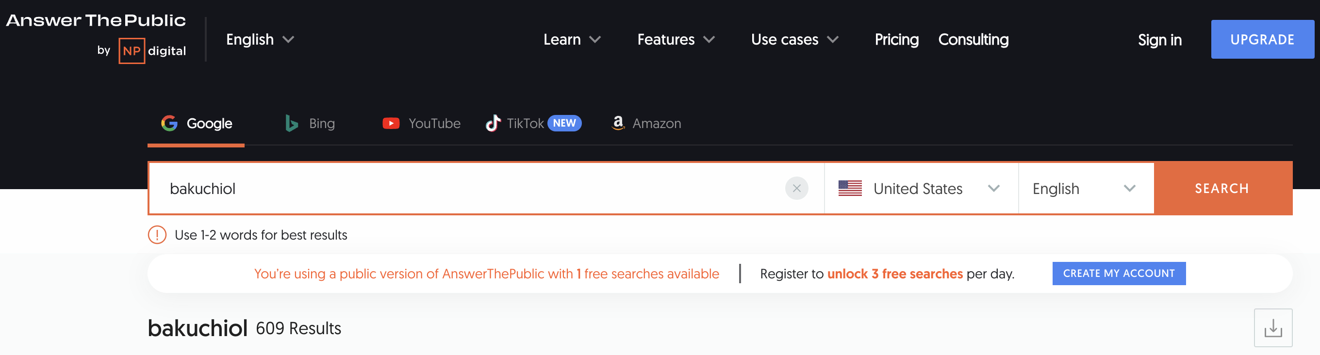 Niche market discovery resource called answer the public