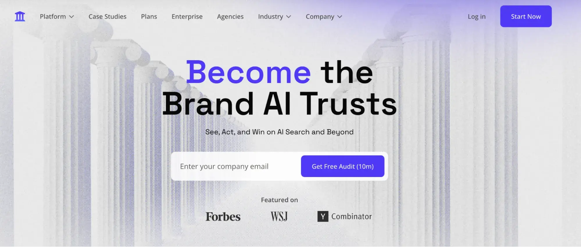 athenahq homepage with “become the brand ai trusts” and a free audit form.