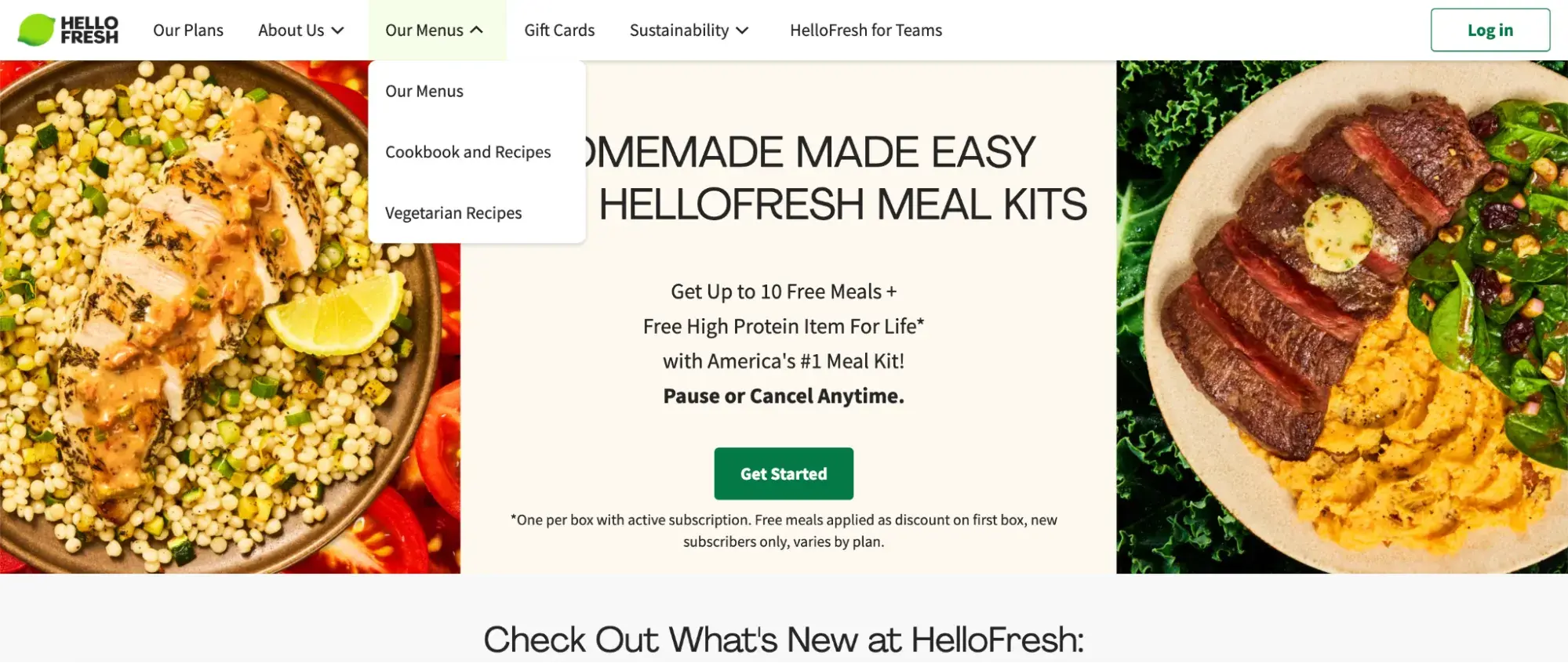 secondary navigation example: hellofresh