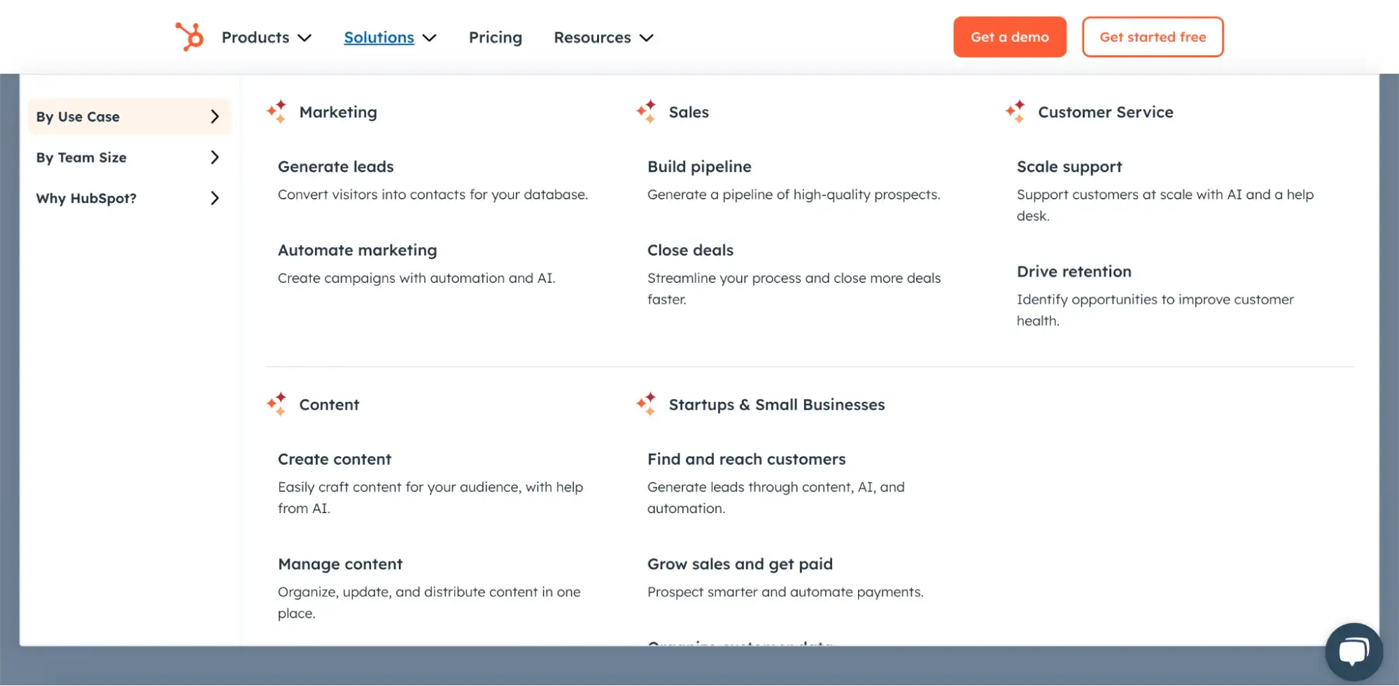 secondary navigation example: hubspot (on mouseover)