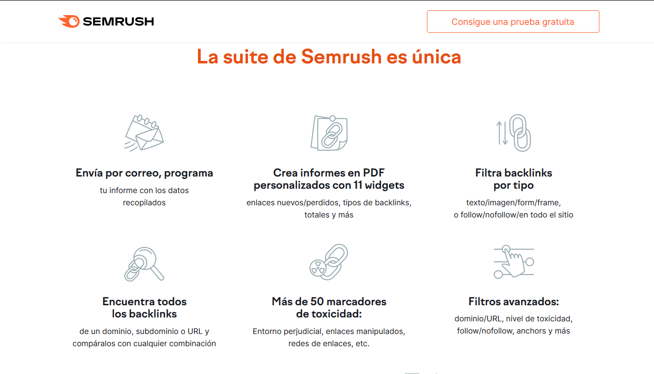 Suite de SEMRush con herramientas para link building