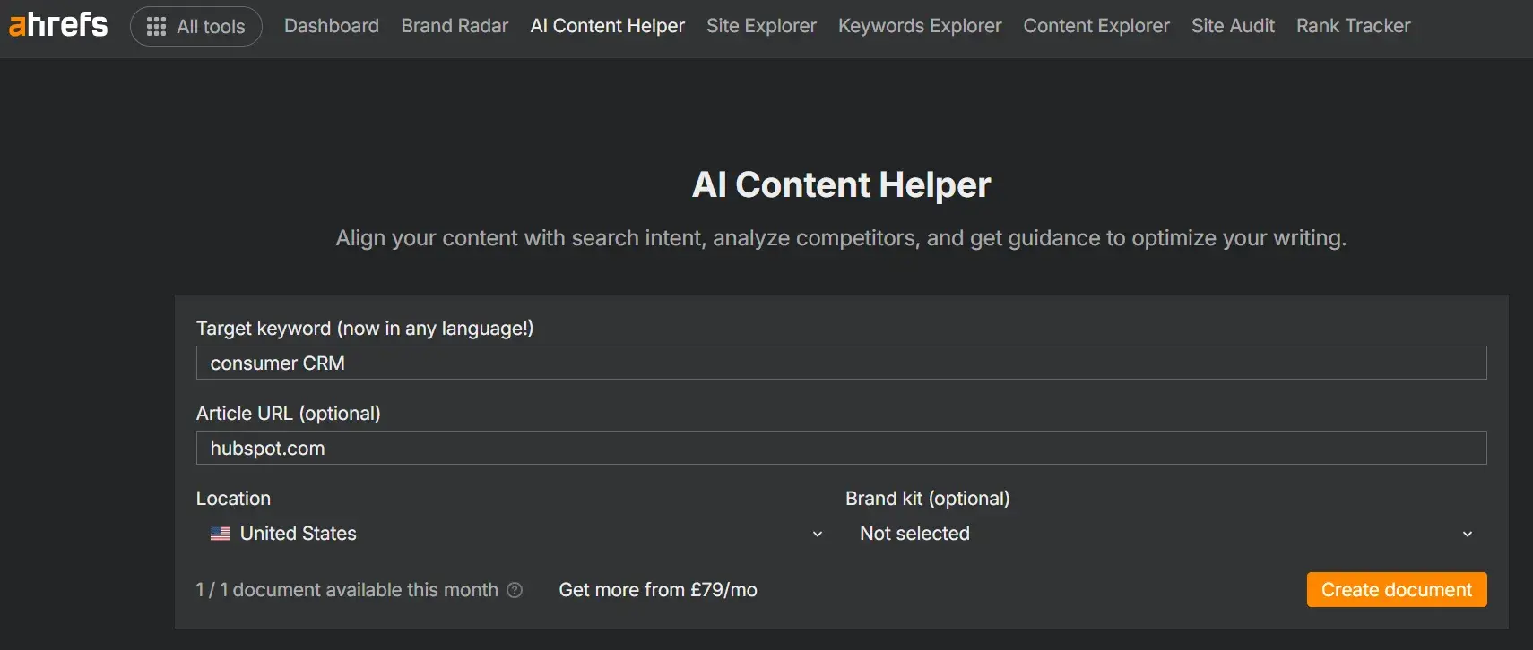 seo writing - ai content helper ahrefs