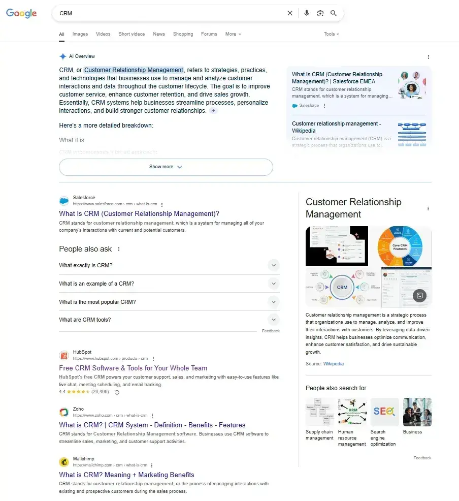 seo keyword research, screenshot from google serps shows how a head keyword might be difficult to rank for.
