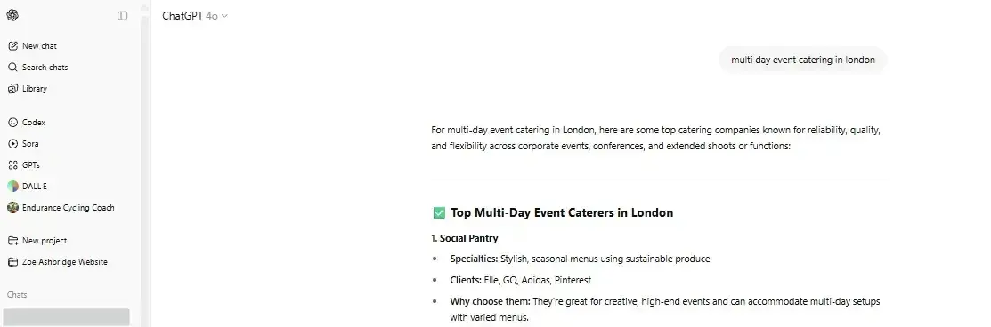 seo keyword research, screenshot from chatgpt shows how my client earns mentions in the llm thanks to earlier keyword research.