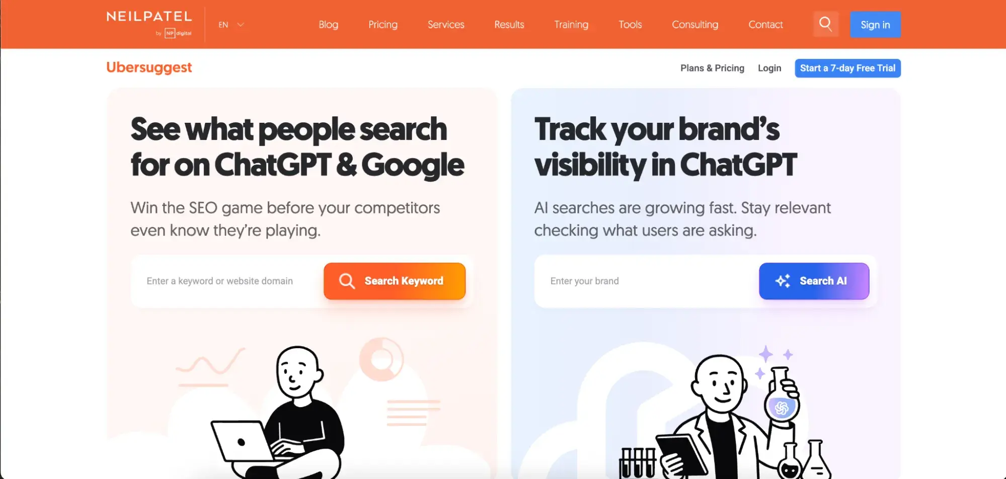 seo keyword research, ubersuggest homepage