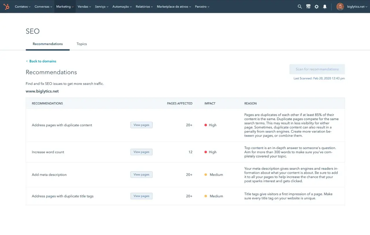 a screenshot of hubspot��s seo software user interface, demonstrating how its SEO features function