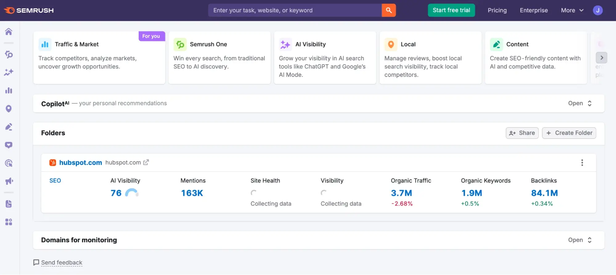 a screenshot of Semrush��s seo software user interface, demonstrating how its SEO features function