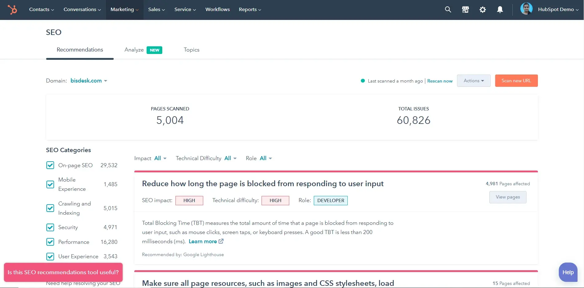 a screenshot of hubspot��s seo software��s user interface, demonstrating how its SEO features function