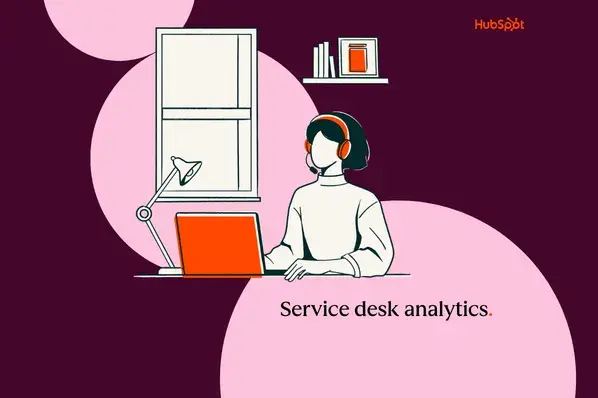 illustration of a person using a laptop with service desk analytics overlay