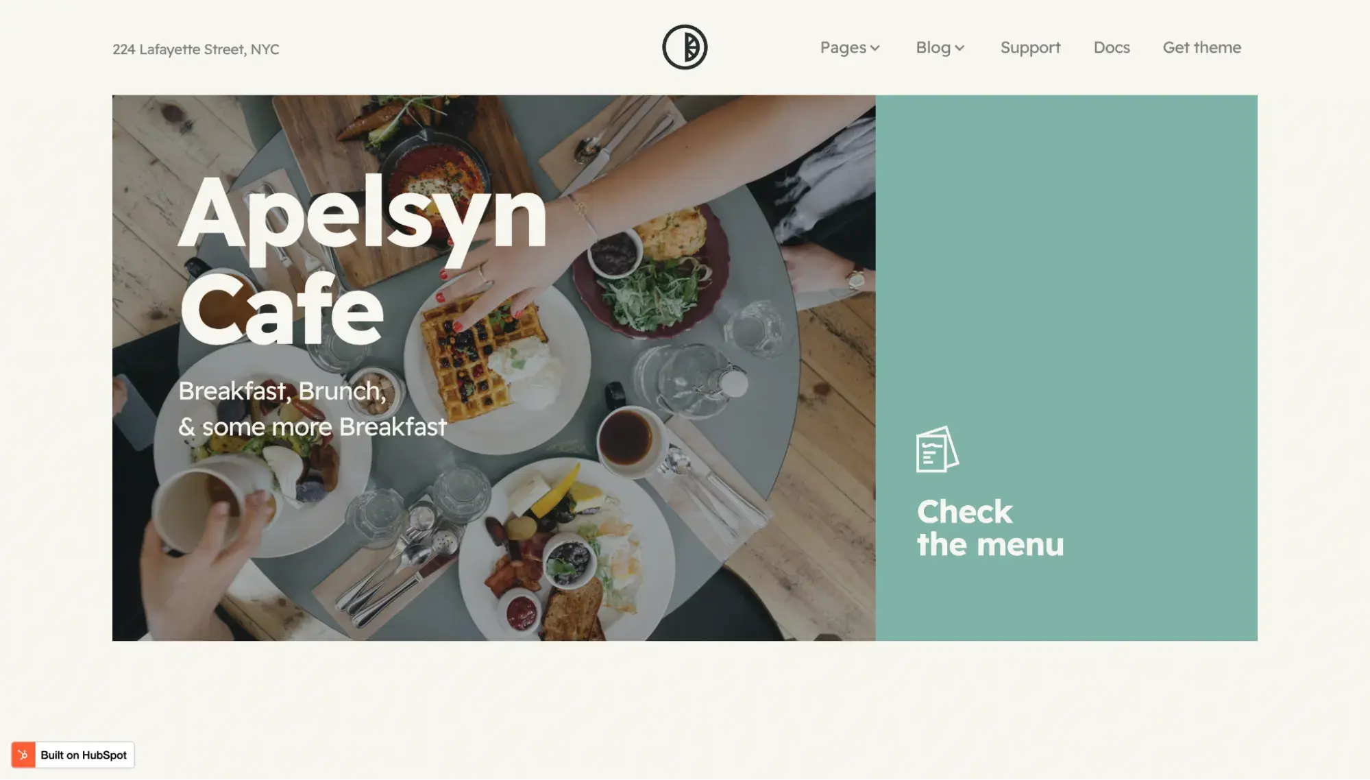 simple website examples from apelsyn restaurant homepage with overhead food photography and teal check the menu section