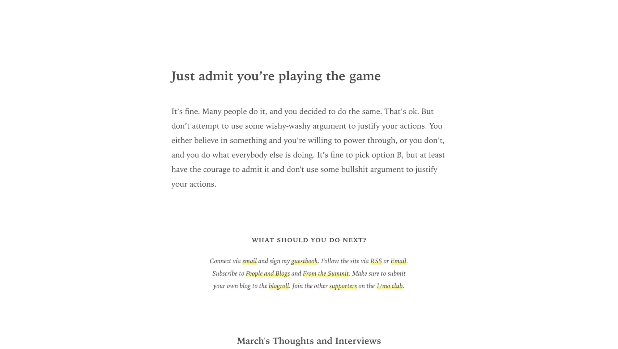 simple website examples from manuel moreale text-only blog with serif typography and yellow-highlighted links