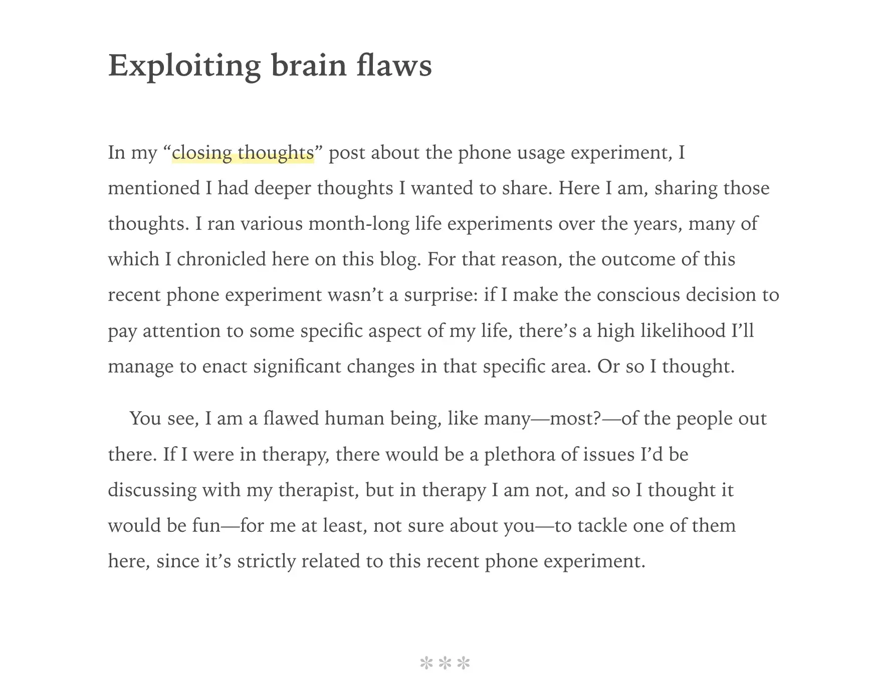 manuel moreale blog archive page with minimal serif typography, generous whitespace, and yellow-highlighted link