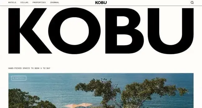 simple website examples from kobu creative studio with massive sans-serif kobu letters and coastal landscape photography below