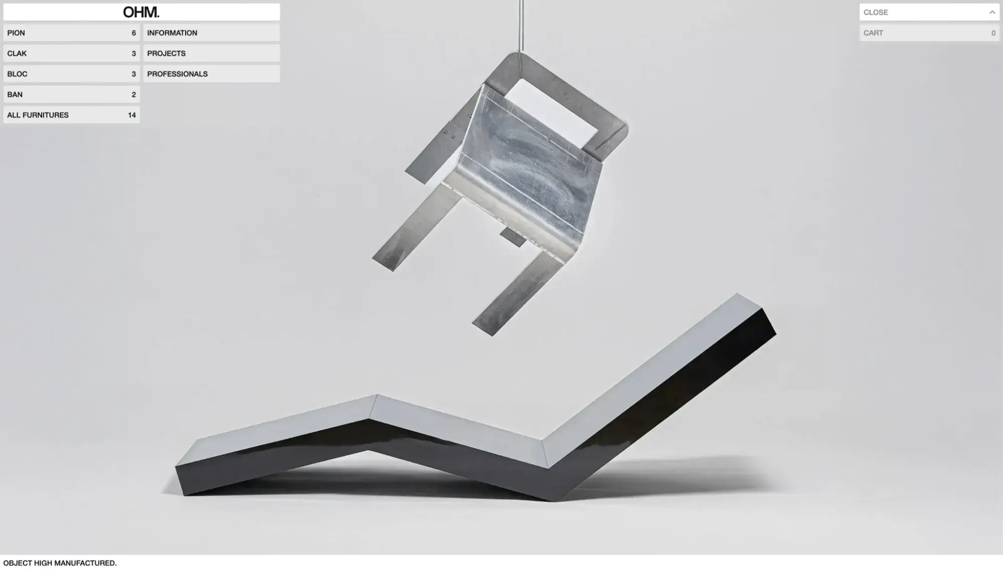 simple website examples from ohm studio furniture site with chair and bench on light gray background