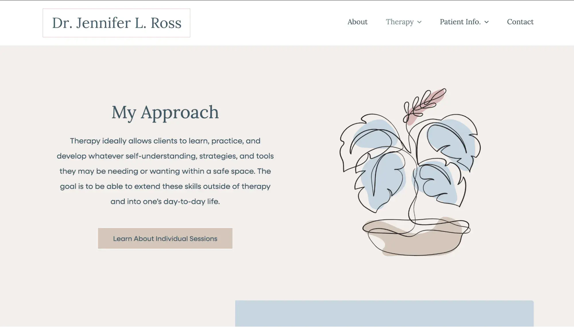 dr. jennifer ross website my approach section with descriptive text and soft line illustration of plant