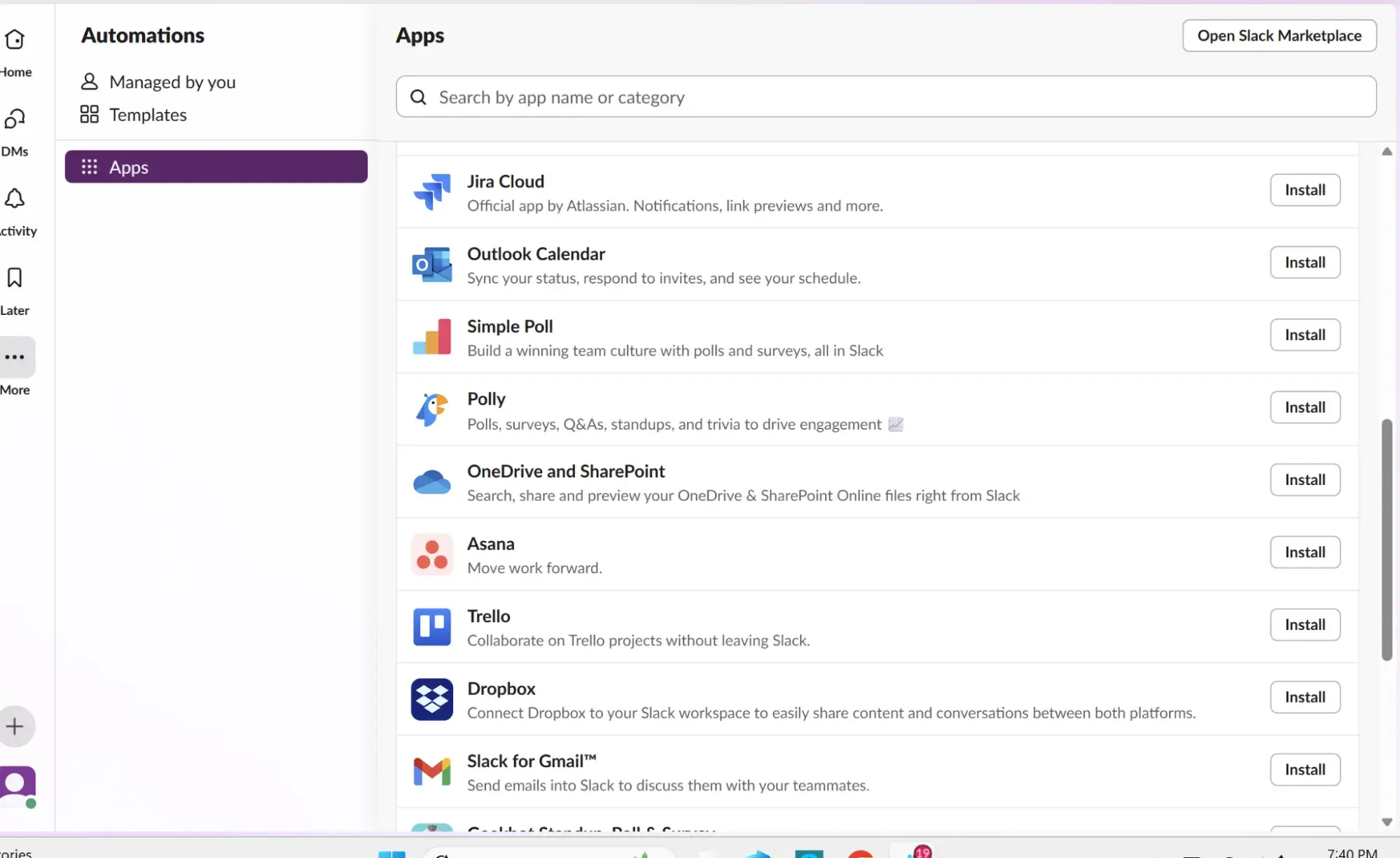 Slack app integrations, automation on slack