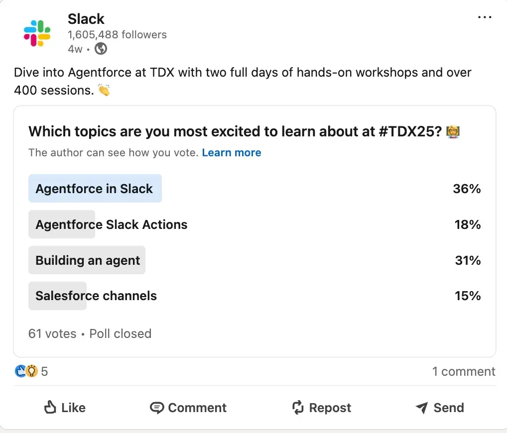 screenshot of a poll on slacks linkedin