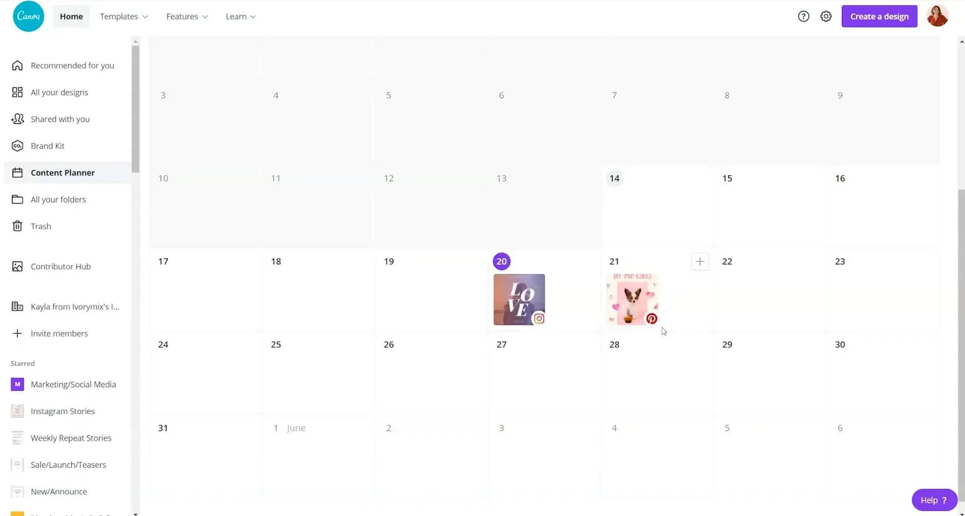 a screenshot of canva��s social media management tool