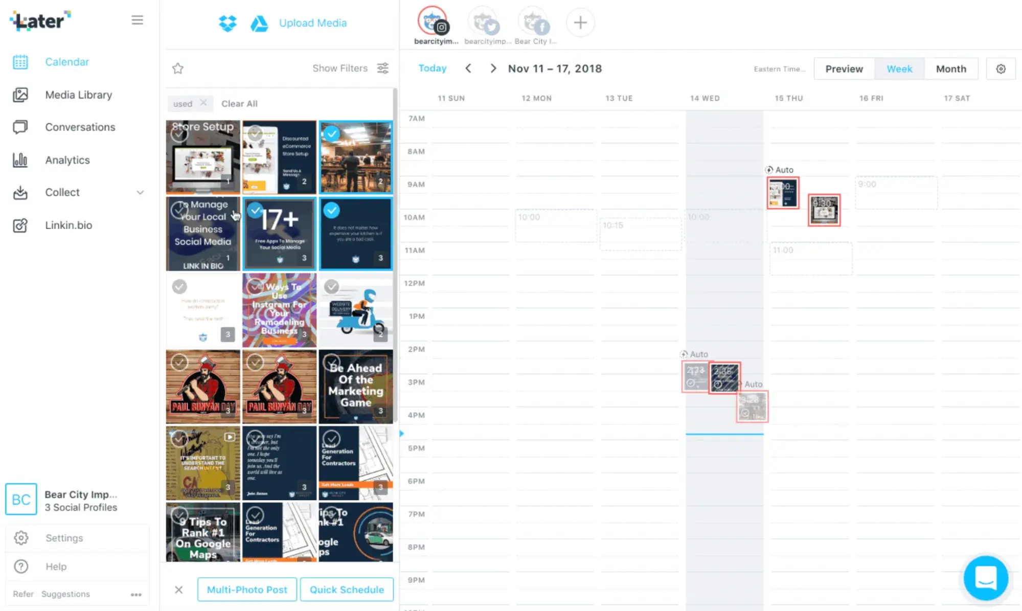 a screenshot of later��s social media management tool
