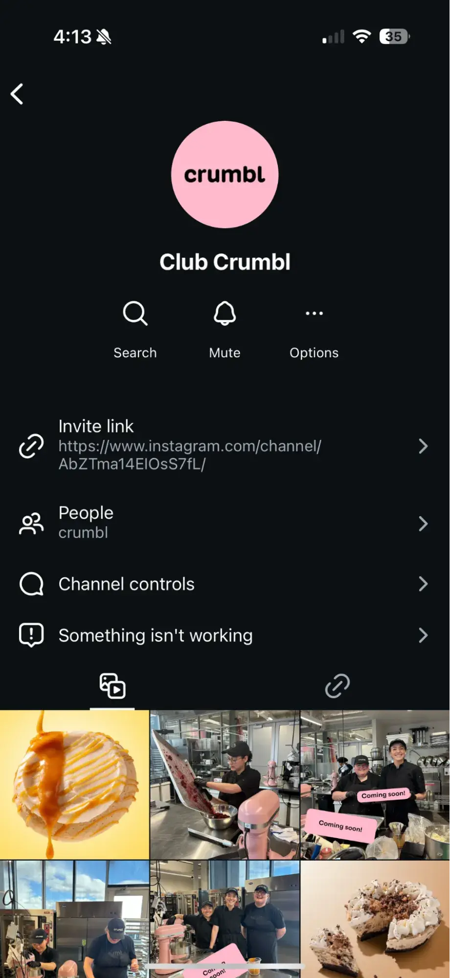 social media marketing report, screenshot showing club crumbl on instagram