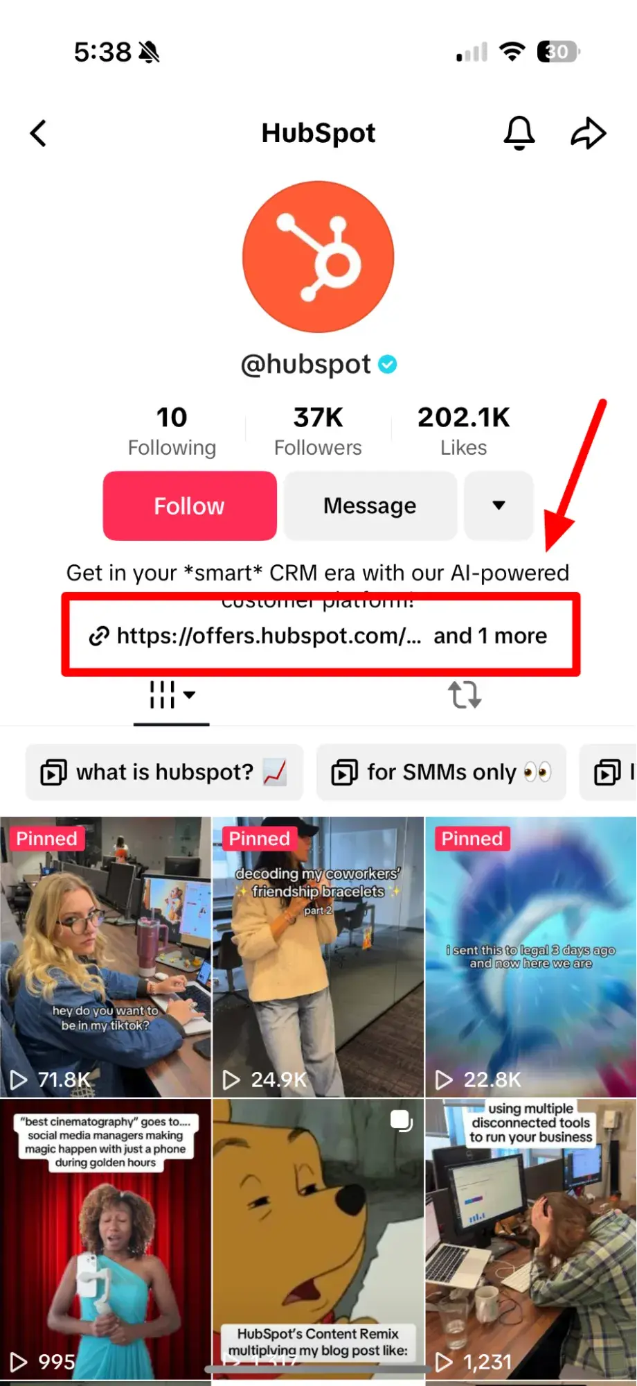 social media marketing report, screenshot showing different places you can put links on tiktok