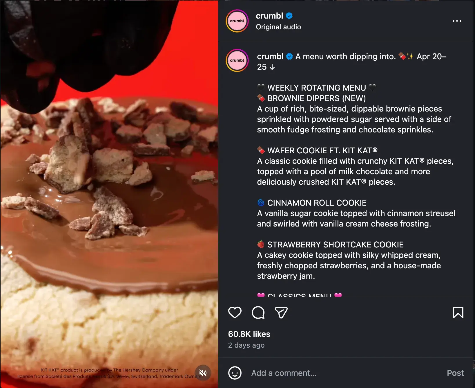 social media marketing report, example of instagram giveaway by crumbl