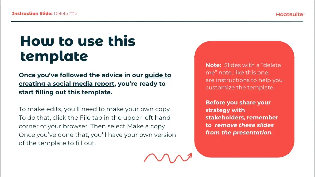 screenshot of the instructions in hootsuites social media report template