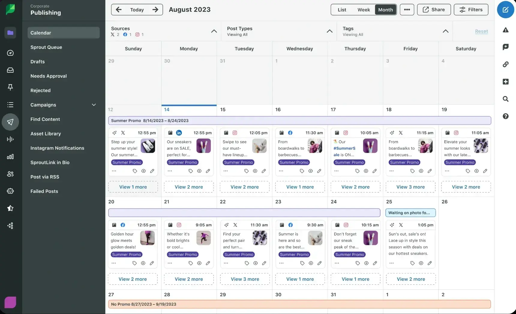 social media tools, sprout social content calendar