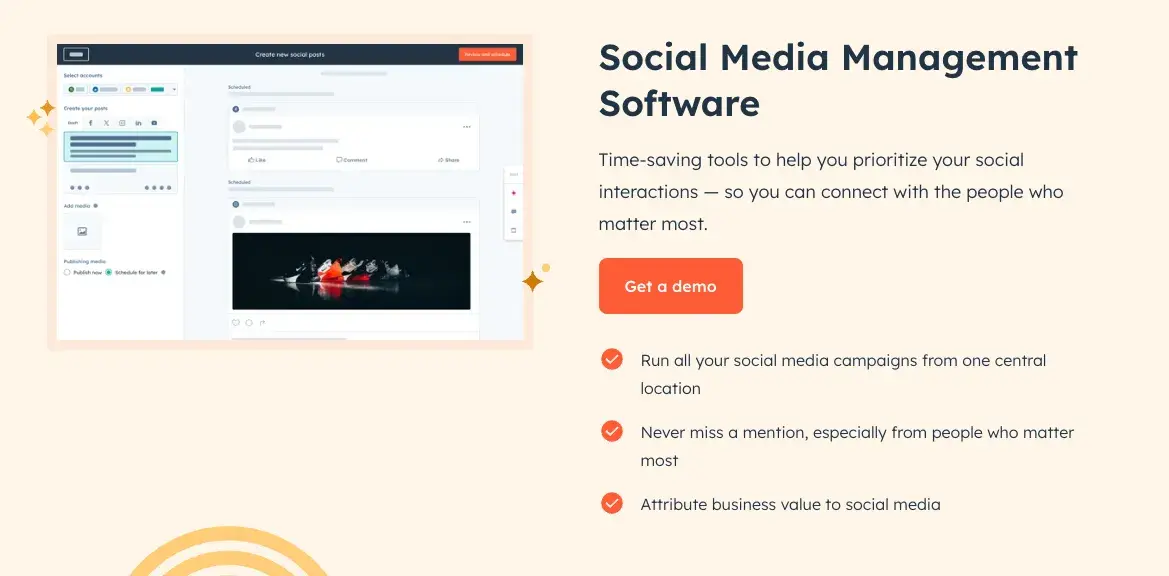 hubspots landing apge for its social media management tools