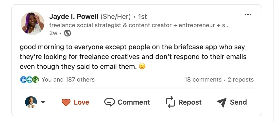 jayde powell funny linkedin post