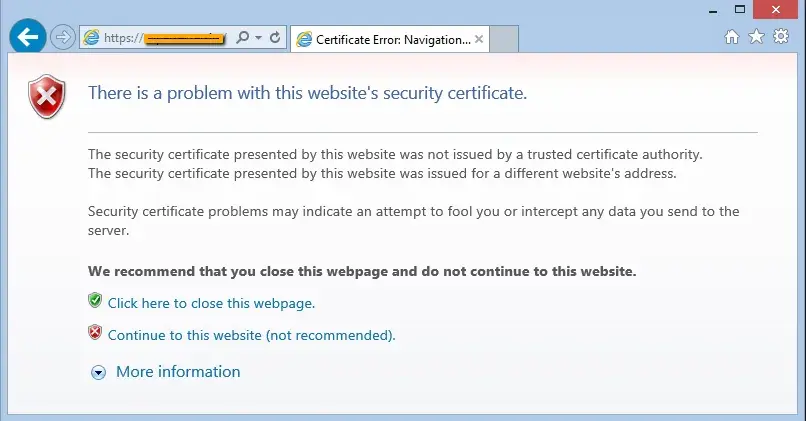 Screenshot of ERR_SSL_PROTOCOL_ERROR message on Internet Explorer