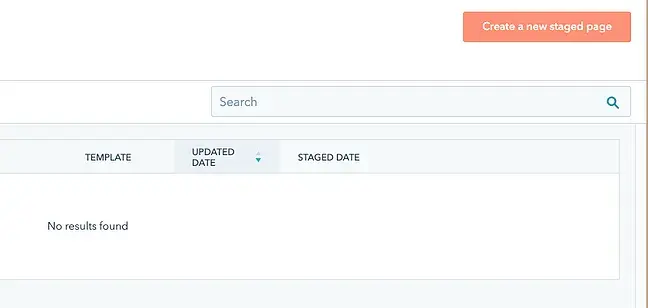 Create a new staged page with an orange button that reads Create a new staged page
