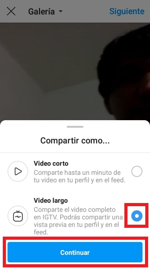 Opciones para publicar en IGTV 