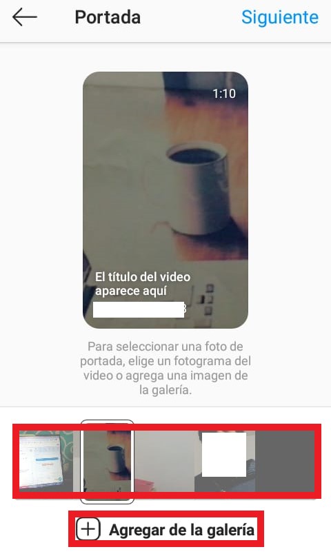 Elegir portada para un video de IGTV