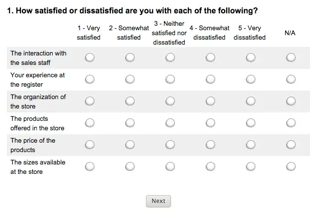 matrix table survey question example