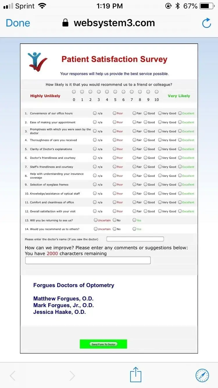questionnaire example: patient satisfaction survey