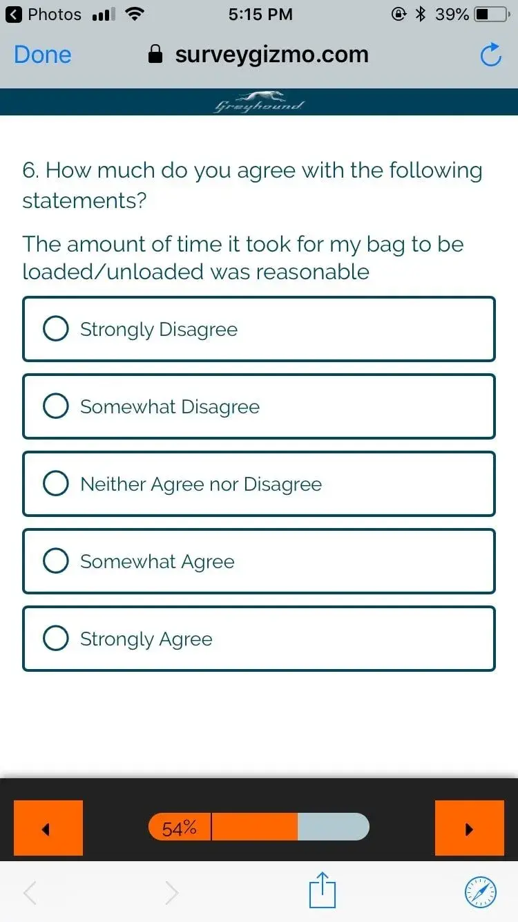 questionnaire example: greyhound customer effort score survey
