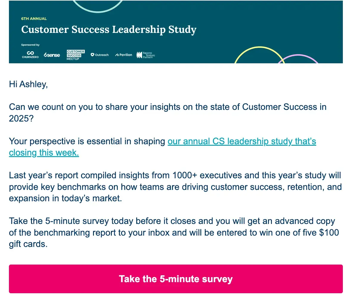 survey introduction example from customer success leadership study