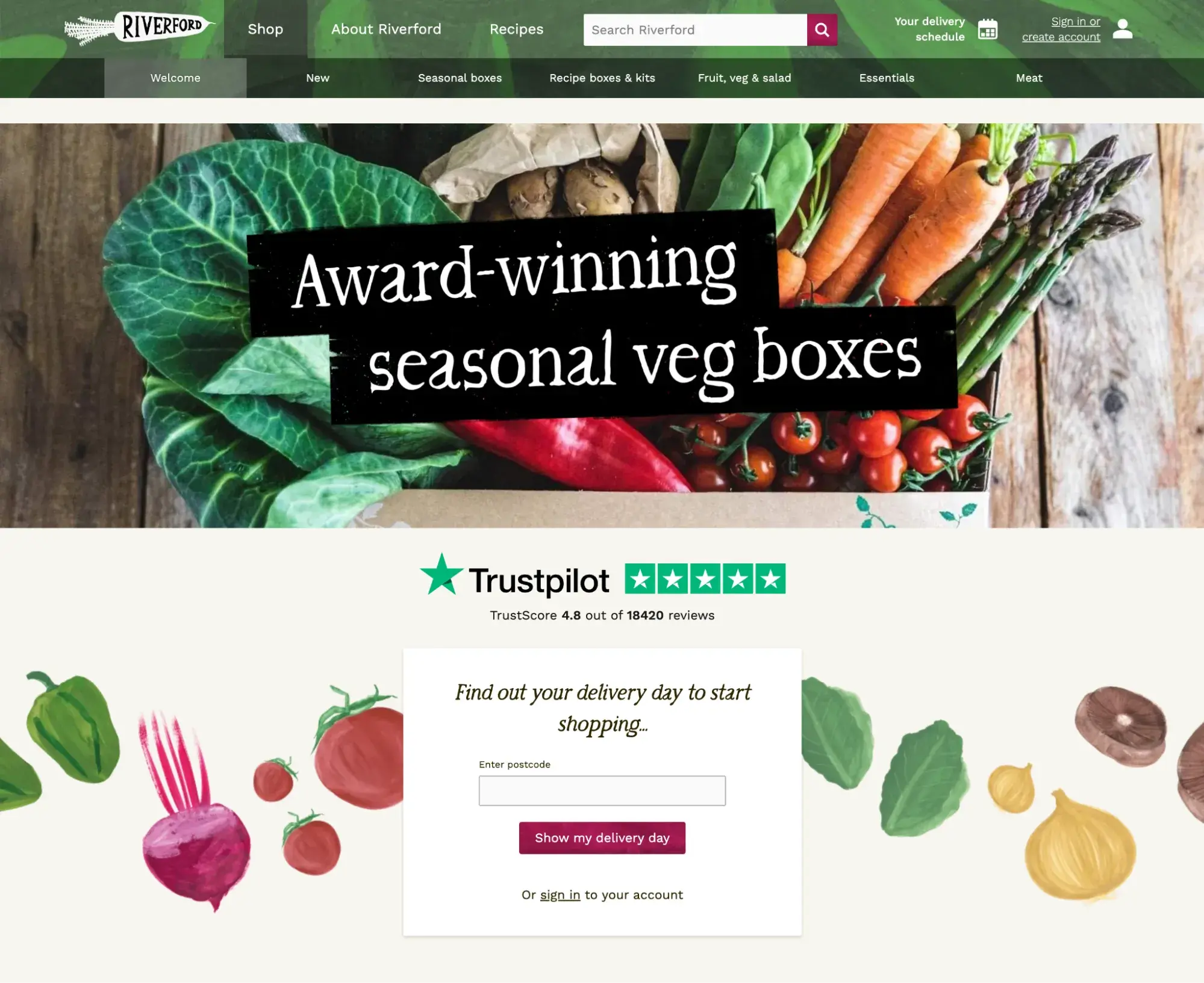 sustainable web design examples: riverford organic farmers