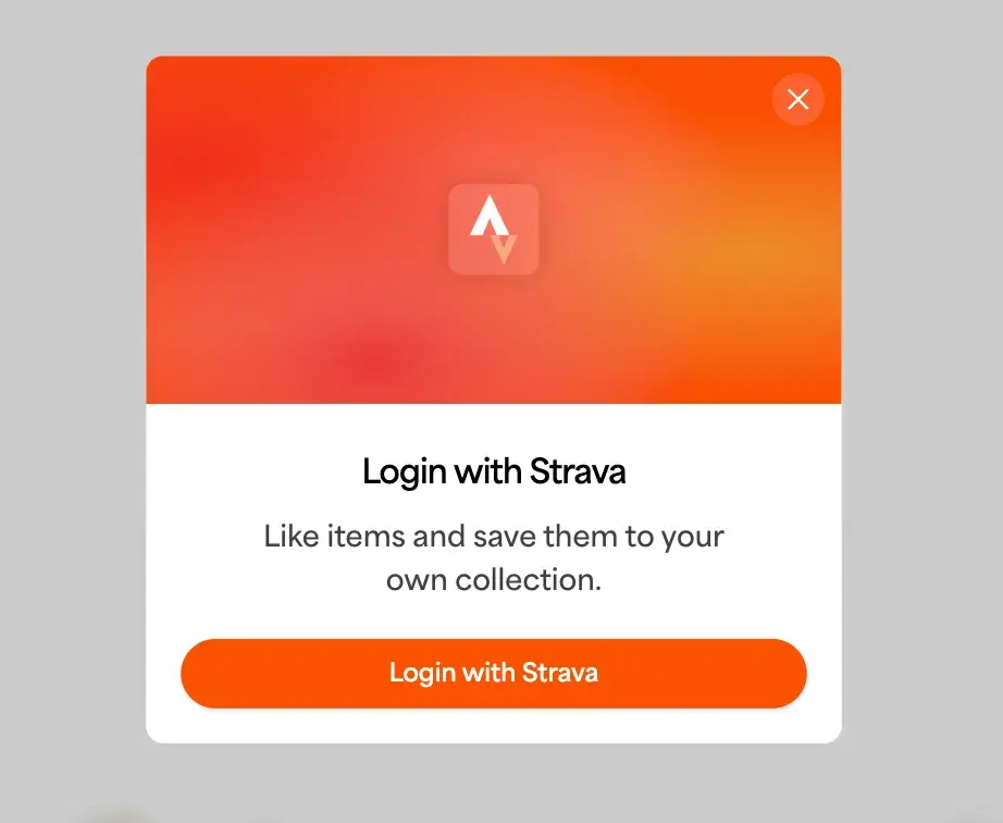 running supplys strava integration lets users log in with strava to like and save items.