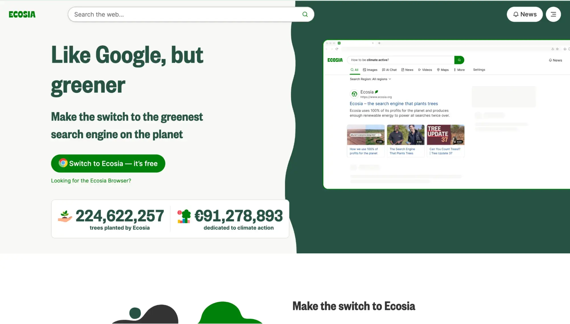 sustainable design examples: ecosia.org search engine